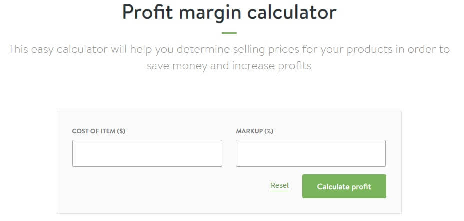 Calculadora de margem de lucro da Shopify