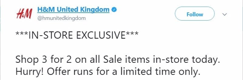 Exclusivité H&M Royaume-Uni sur Twitter