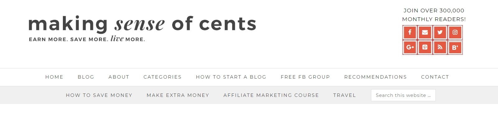 Página do blog do site de afiliados Making Sense of Cents