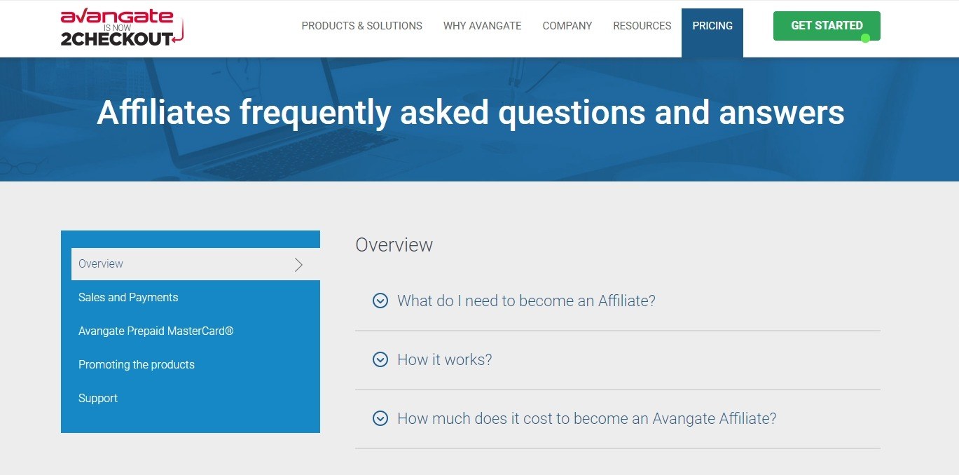 The Avangate affiliates FAQ page