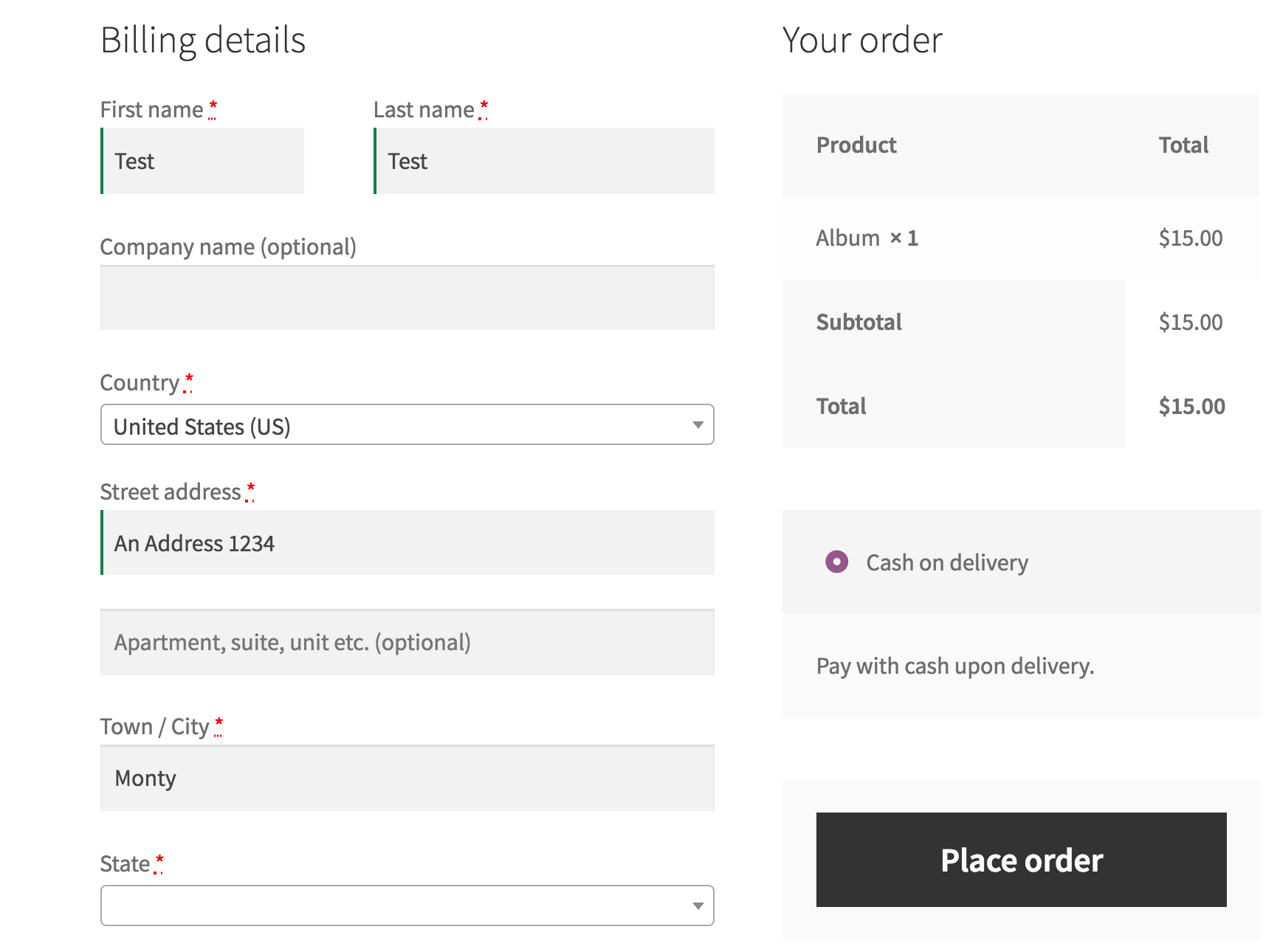 Making a purchase in WooCommerce.