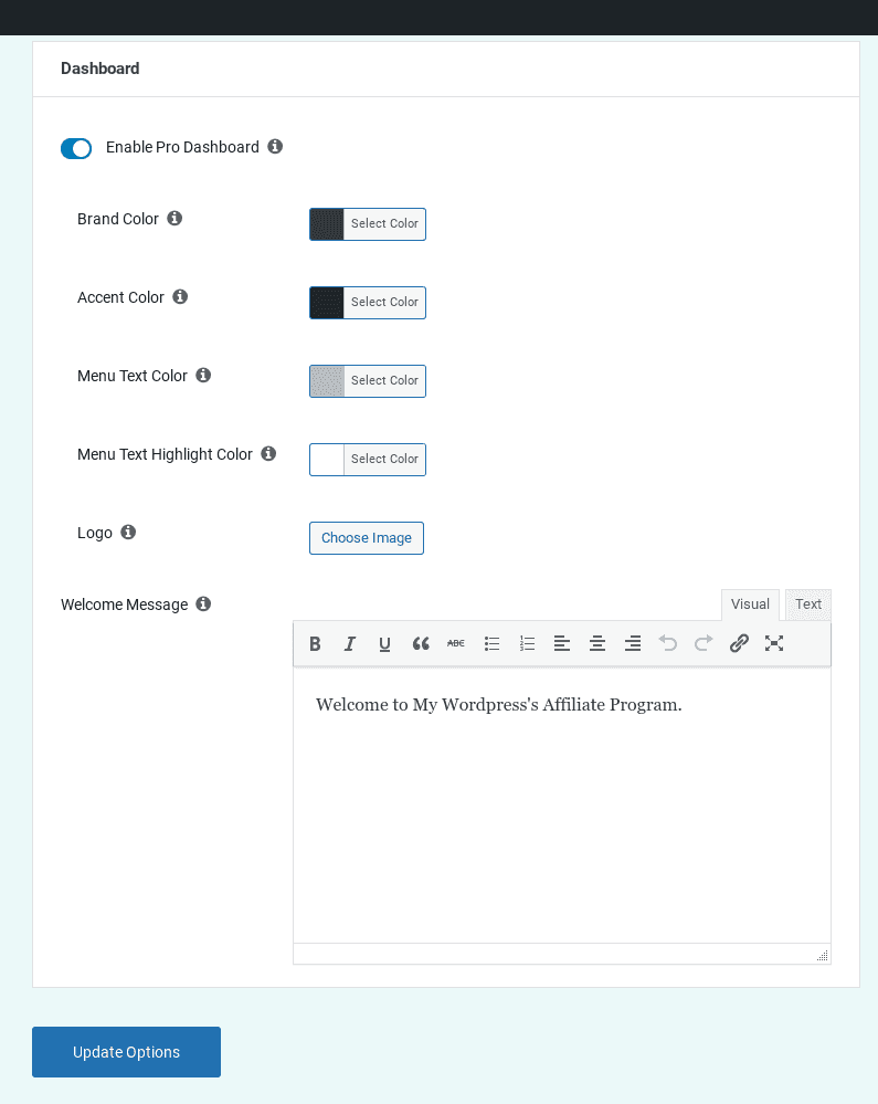 Easy Affiliate set Welcome message for affiliate dashboard