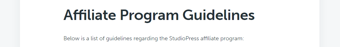 The StudioPress affiliate guidelines page