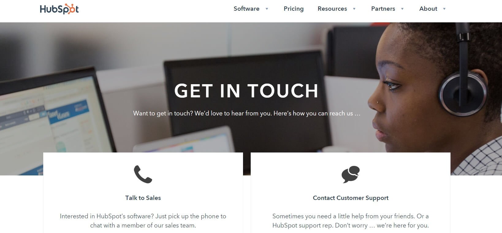 The HubSpot contact page