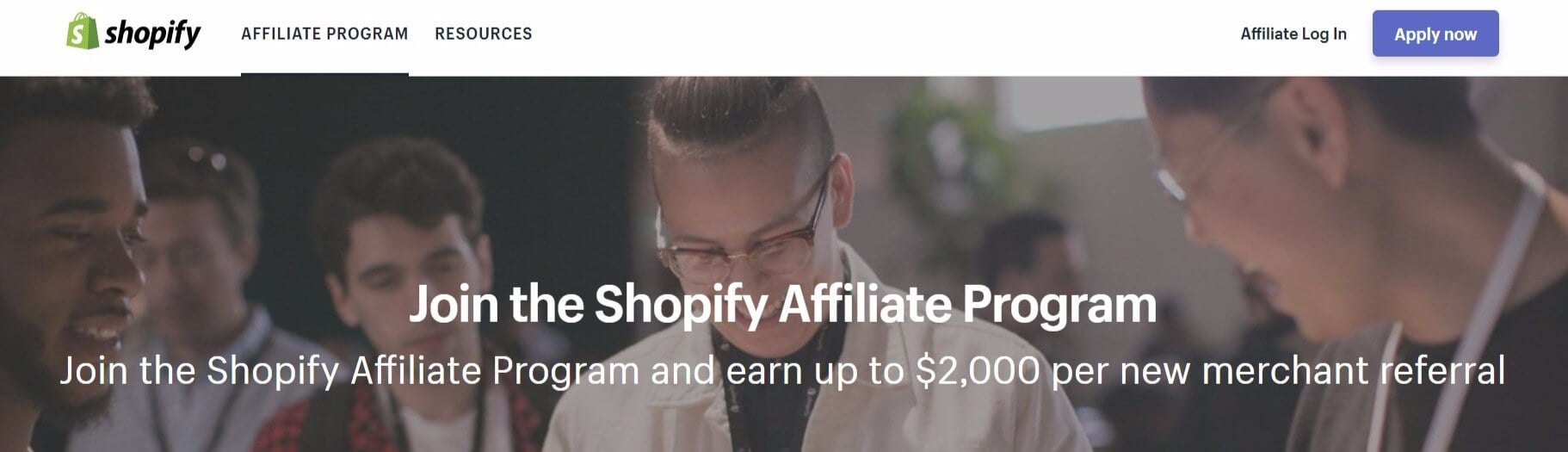 The Shopify affiliate signup page