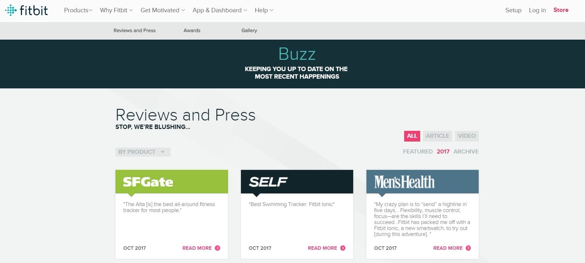 Fitbit's press and reviews page