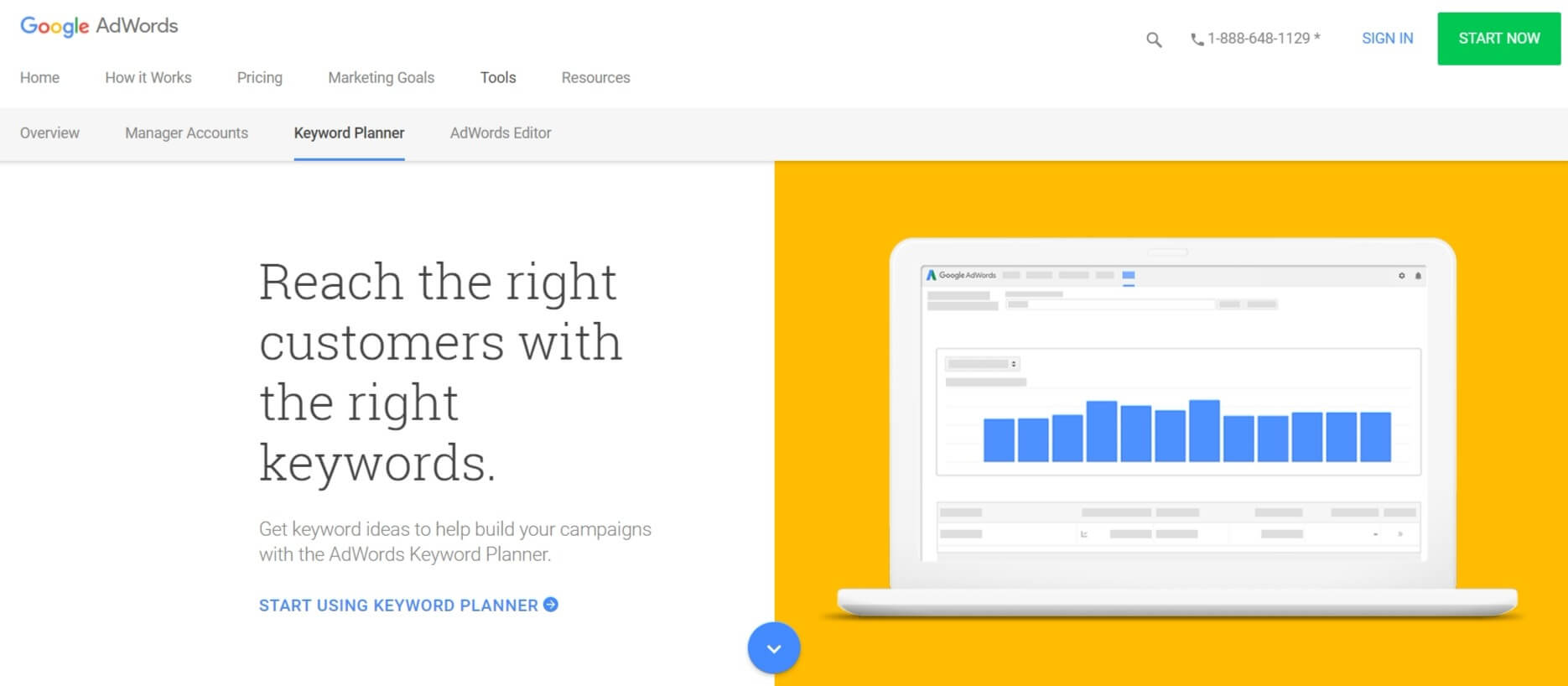 The Google AdWords homepage