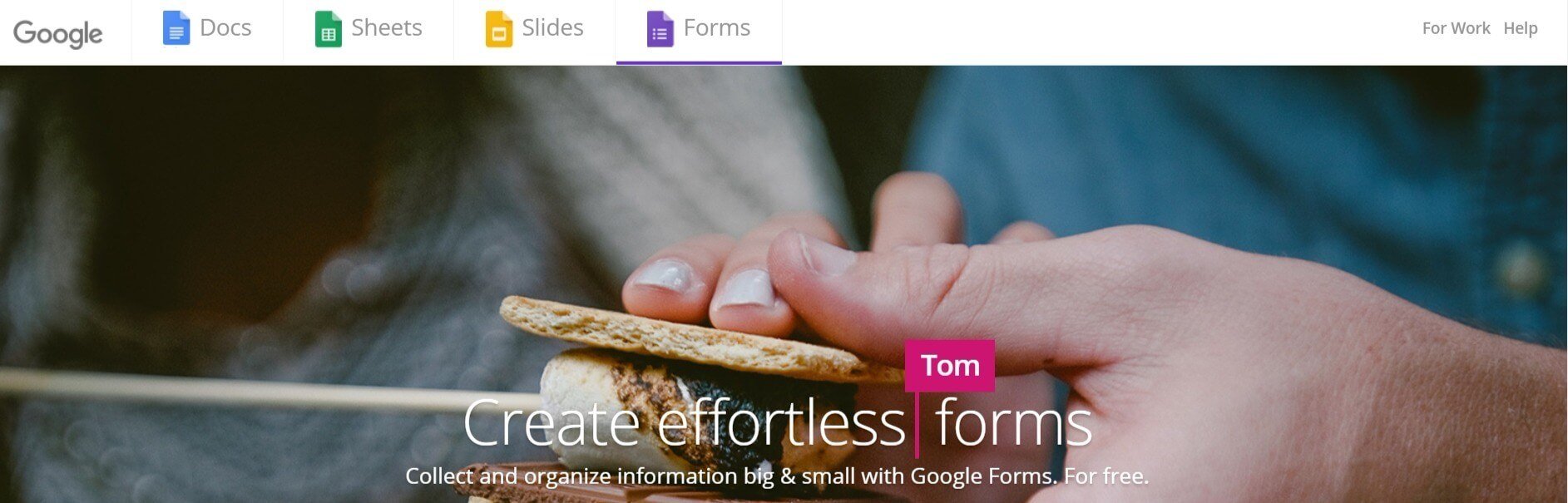 The Google Forms homepage