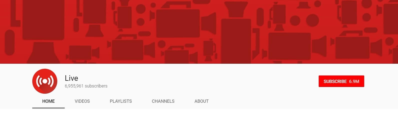The YouTube Live homepage