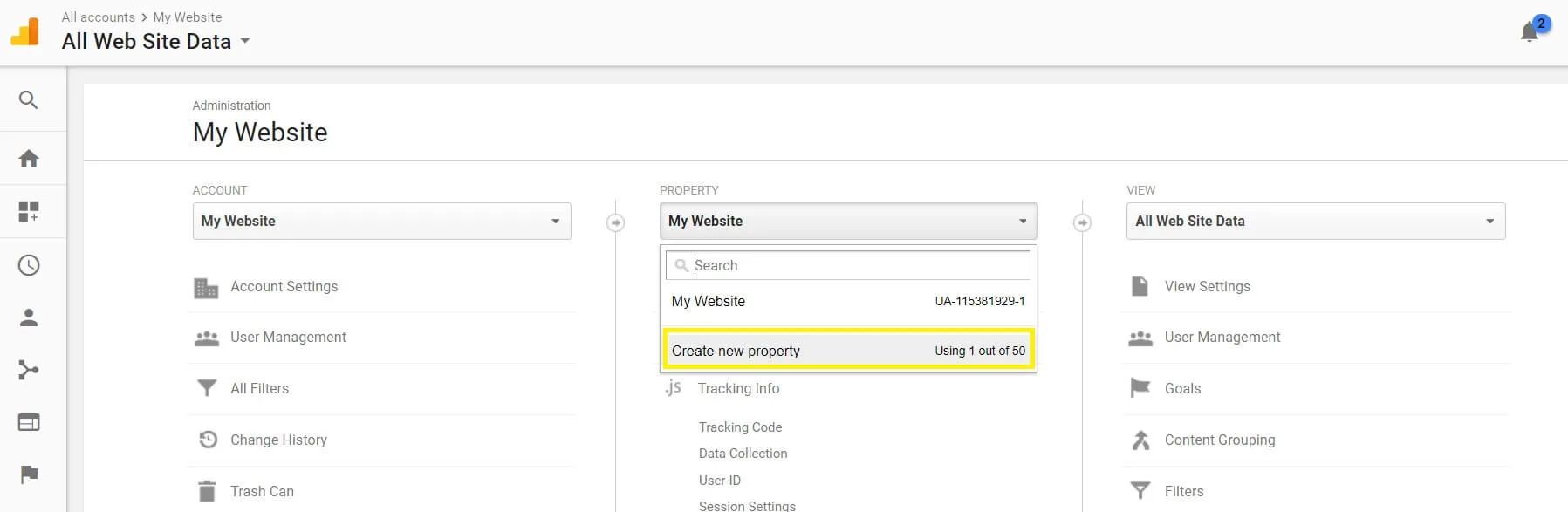 create-new-property | Easy Affiliate Google Analytics Create new property option