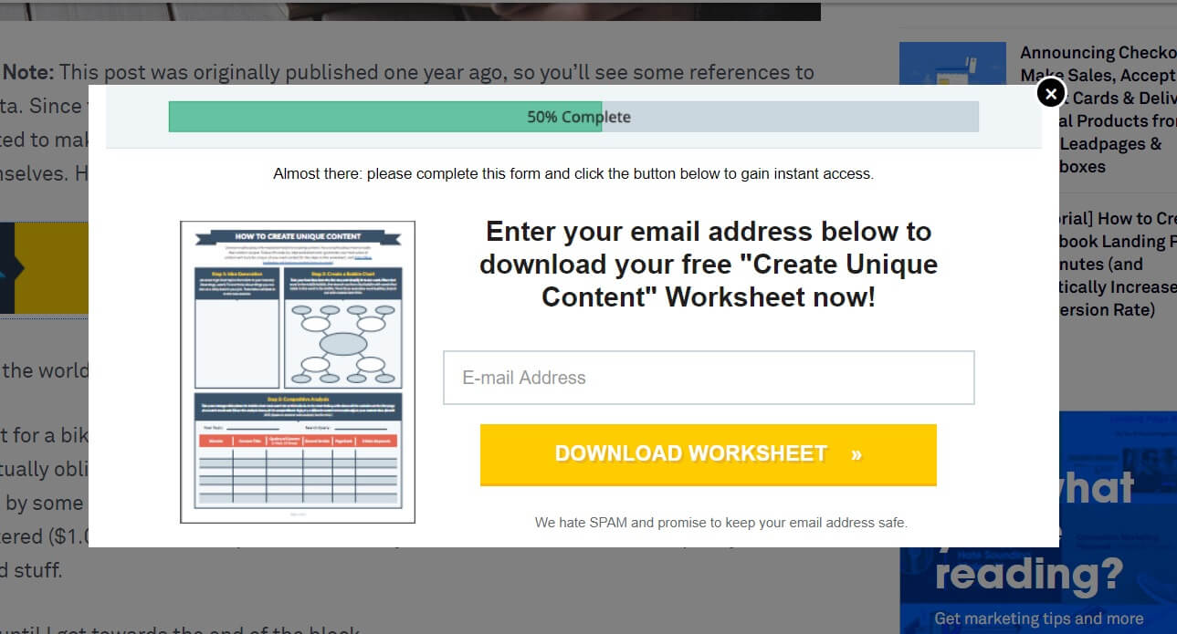 An example of a worksheet content upgrade on 