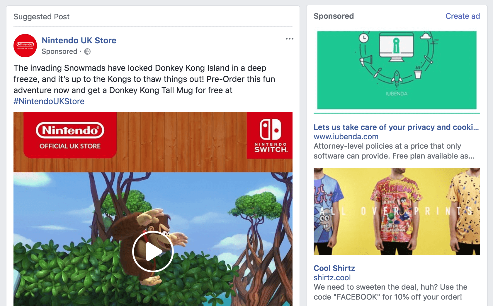 Three examples of adverts on Facebook.