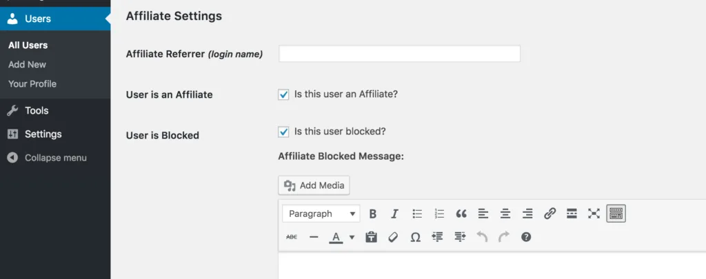 Easy Affiliate block an affiliate