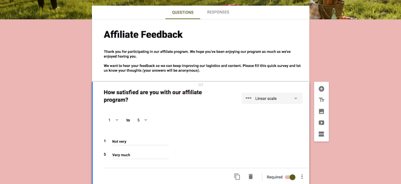 An example of an affiliate survey.