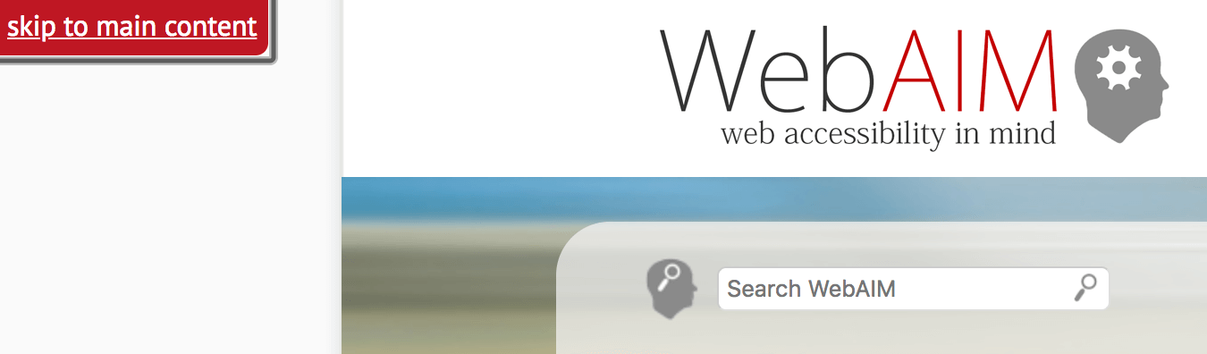 A skip link on the WebAIM home page.