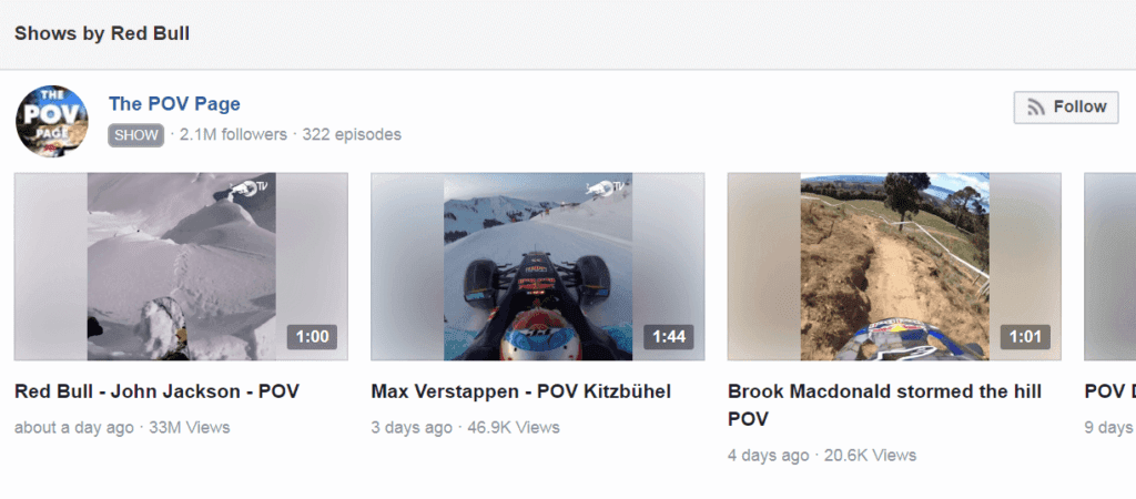 Videos auf dem Facebook-Konto von Red Bull.