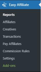 Easy Affiliate menu