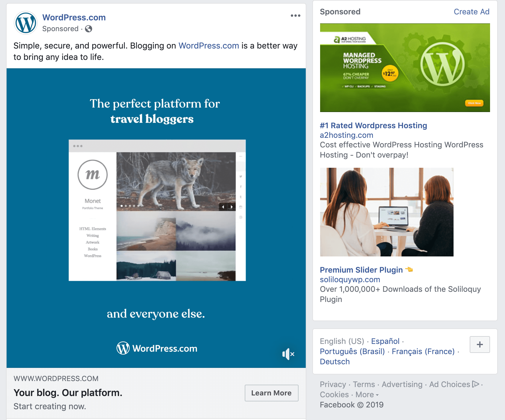 Targeted ads on Facebook.