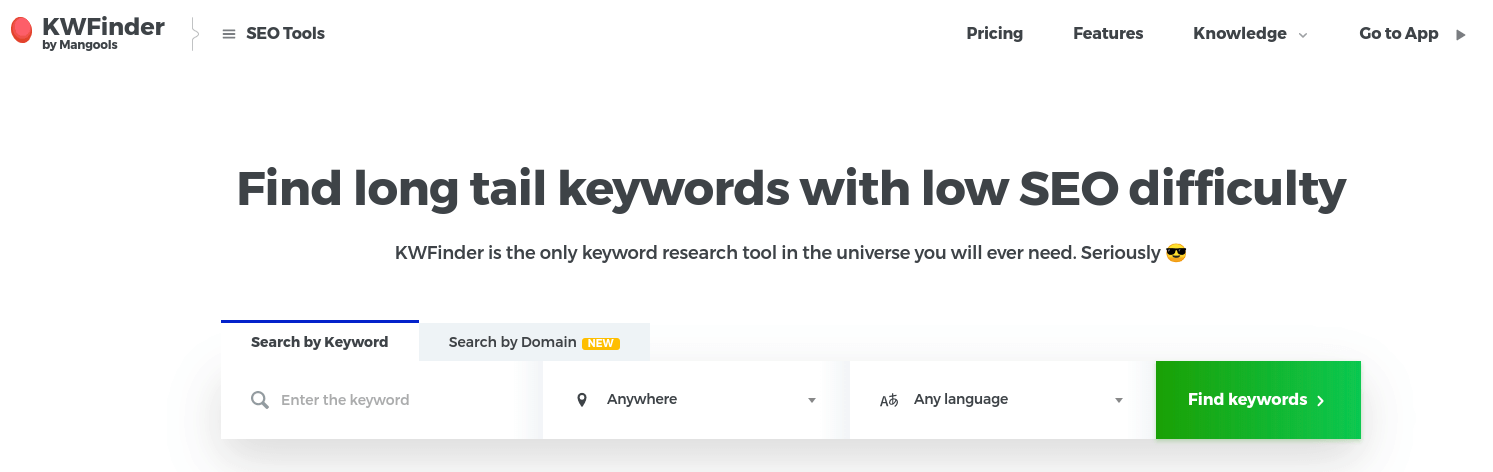The KWFinder keyword research search bar.
