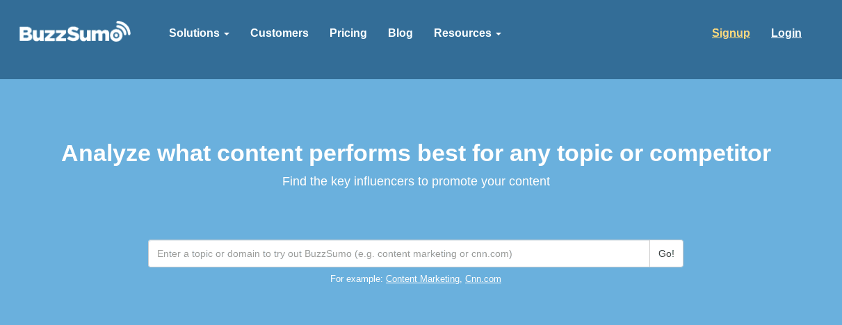 The BuzzSumo homepage.