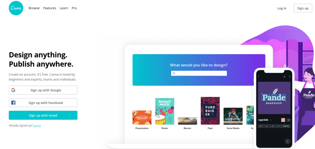 Canva-Startseite