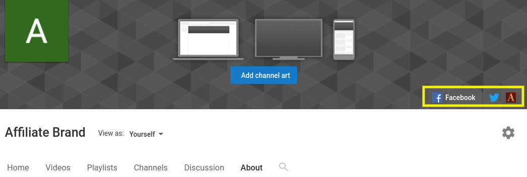 Custom link icons on a YouTube channel banner.