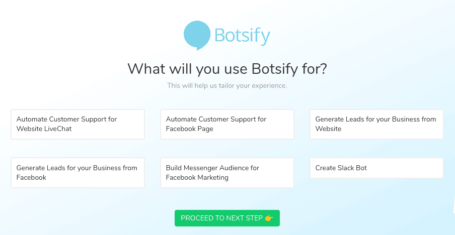 Opciones de plantilla de Botsify.