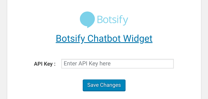 API Key field for Botsify Chatbot Widget.