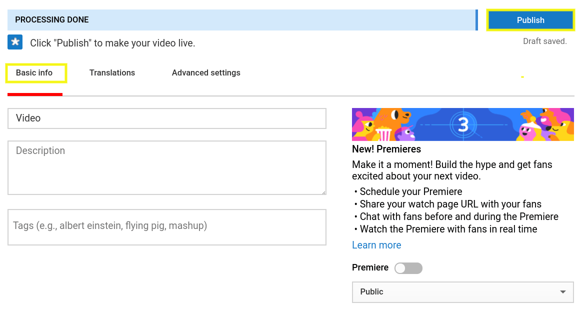 A YouTube video details page.