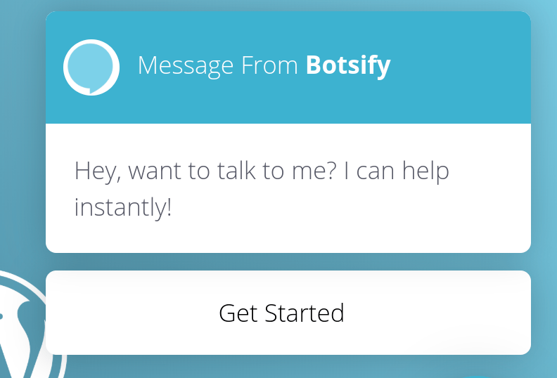 A chatbot message on a website.