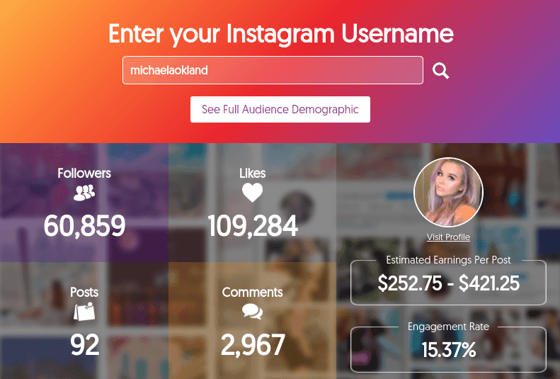 Outil de calcul de l'argent sur Instagram par Instagram Marketing Hub.