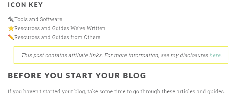 An affiliate link disclosure placed at the top of a blog post.