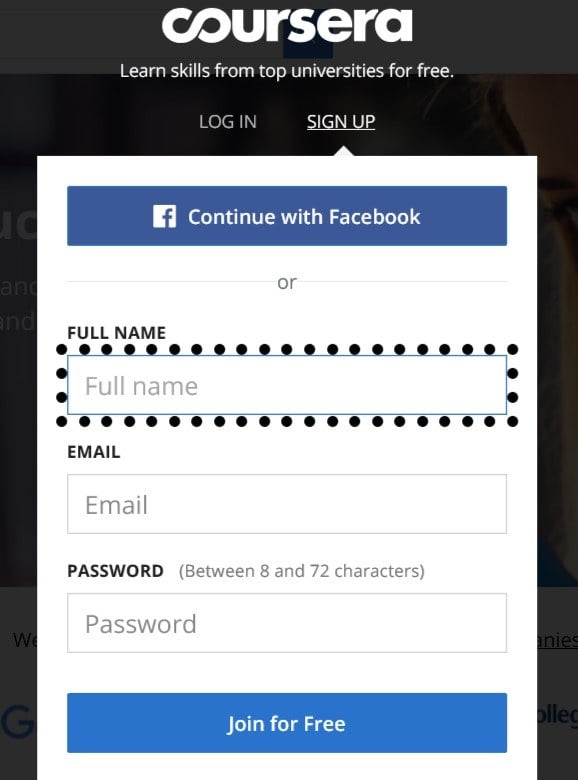 An example of social login being used for registration.