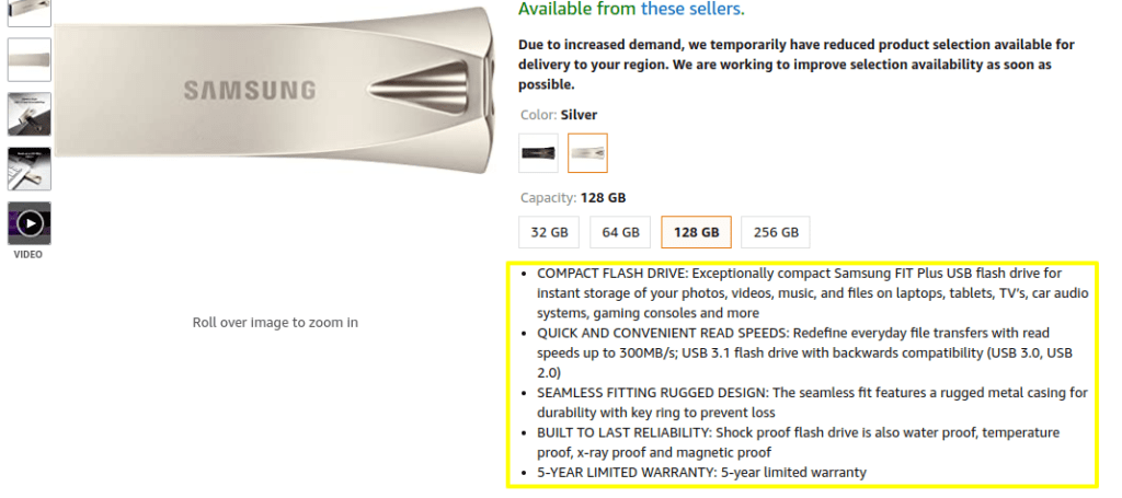 An example of an Amazon product description.