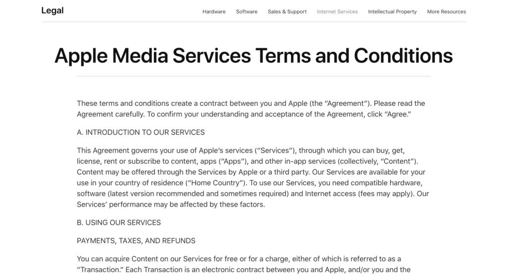 Condiciones generales de Apple Media.