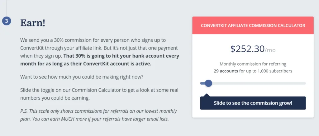 An example of affiliate commission rates.