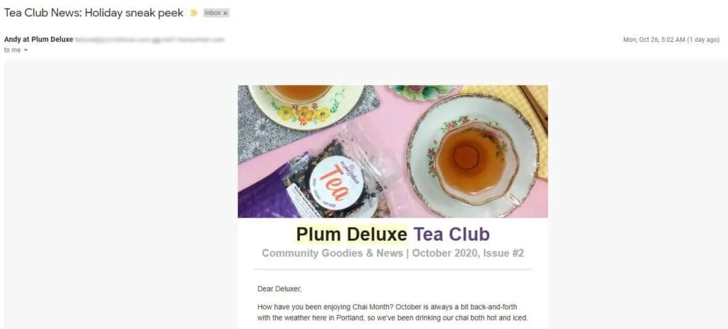 promoción del club de té | Easy Affiliate Un adelanto de una promoción navideña.