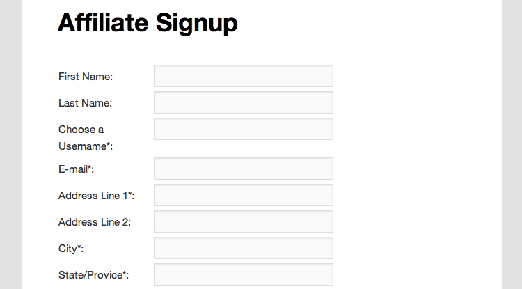 An example of an affiliate signup form.