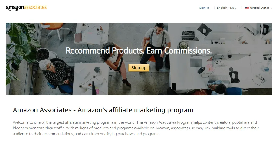 Die Homepage von Amazon Associates.