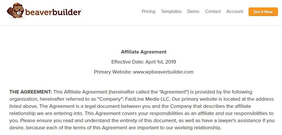 An Affiliate Agreement on Beaver Builder.