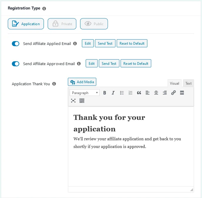 Configuración sencilla del correo electrónico de agradecimiento de la solicitud de afiliación