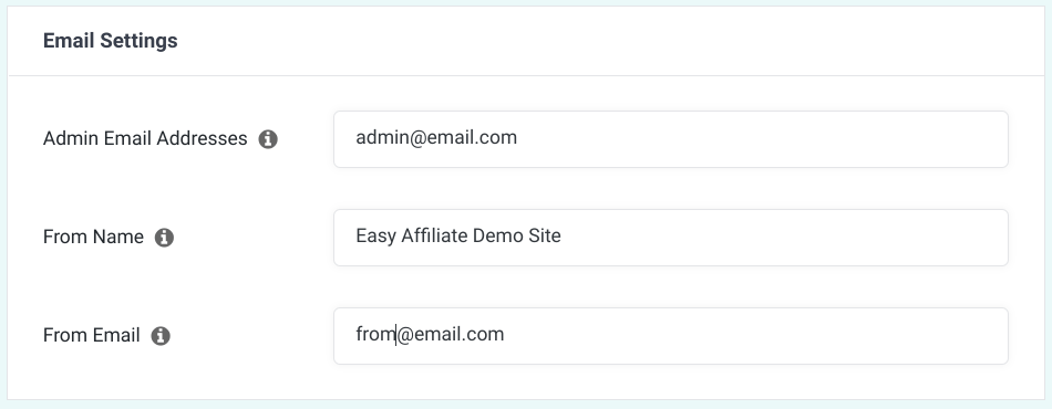 Easy Affiliate email settings