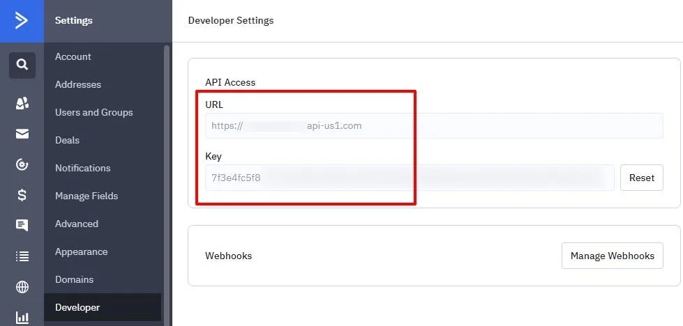 ActiveCampaign API key