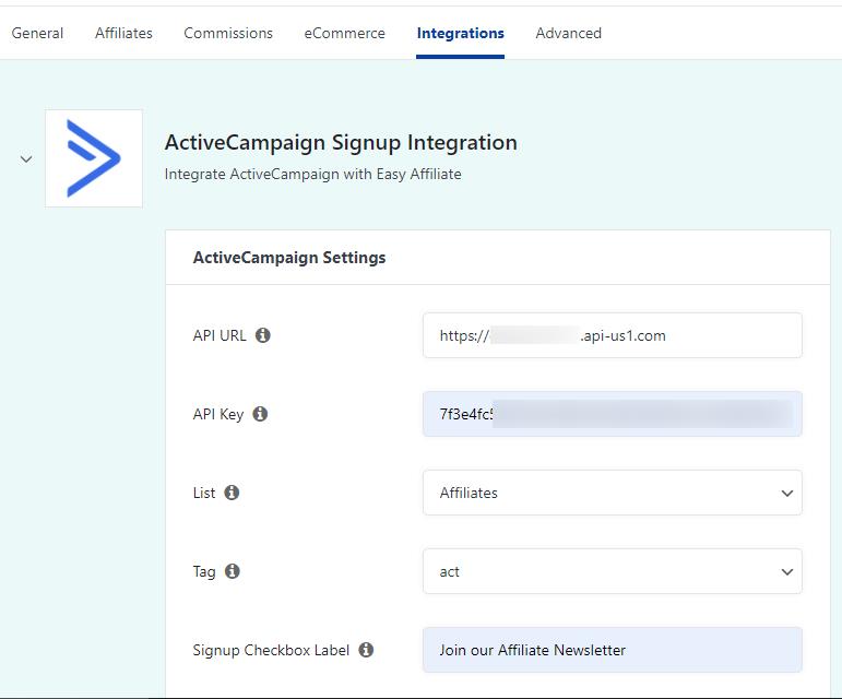 Set up the ActiveCampaign integration in Easy Affiliate