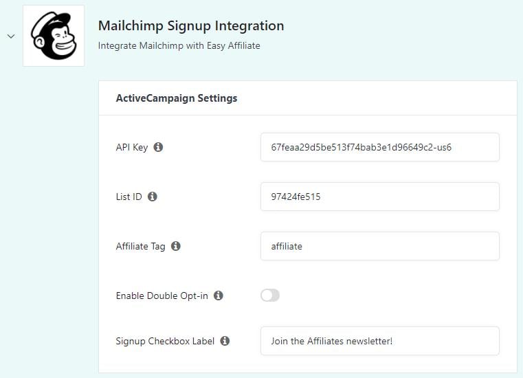Integrate Mailchimp with Easy Affiliate