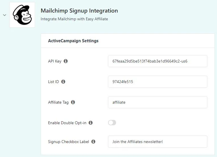 Integrar Mailchimp con Easy Affiliate