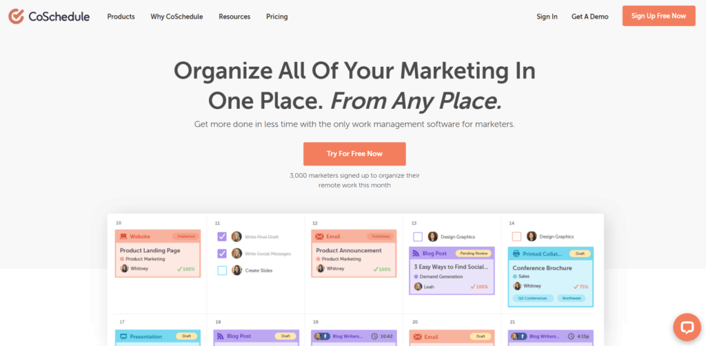 The CoSchedule home page.