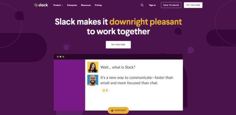 The Slack home page.