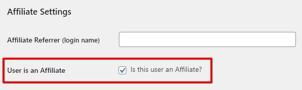 Manually Add an Affiliate User setting