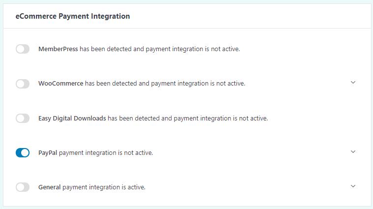 PayPal Buttons toggle on in Easy Affiliate Payment Integration options 